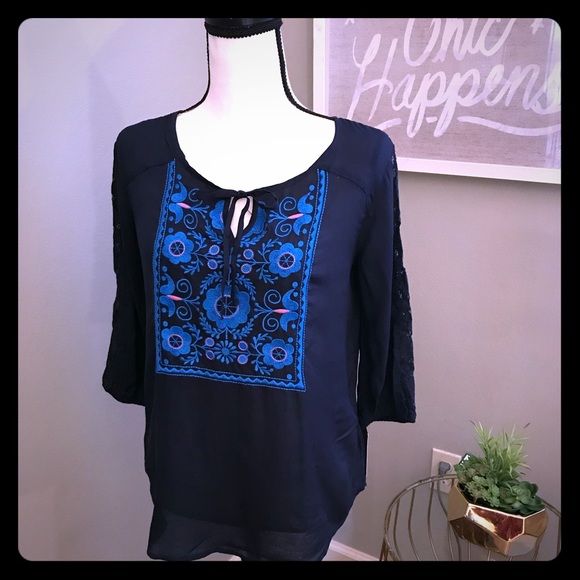 NWT Mossimo Boho Navy Blue Embroidered Tunic - Picture 1 of 6